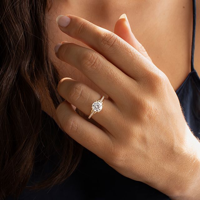 1.20 Carat Round Diamond Band Yellow Gold Engagement Ring - Olina