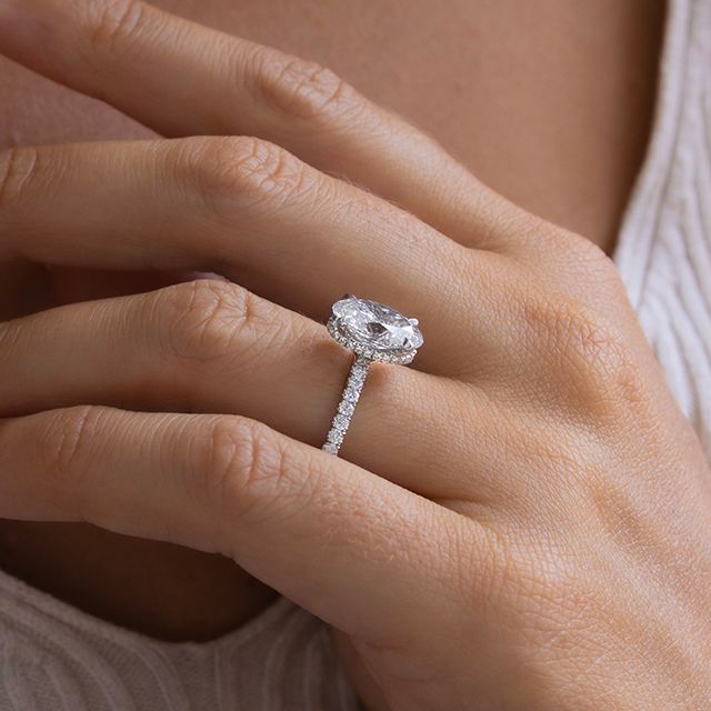 3.00 Carat Oval Hidden Halo Diamond Band White Gold Engagement Ring - Samara