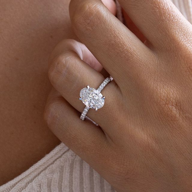 3.00 Carat Oval Hidden Halo Diamond Band White Gold Engagement Ring - Samara