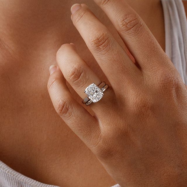 4.00 Carat Elongated Cushion Solitaire White Gold Engagement Ring - Avery