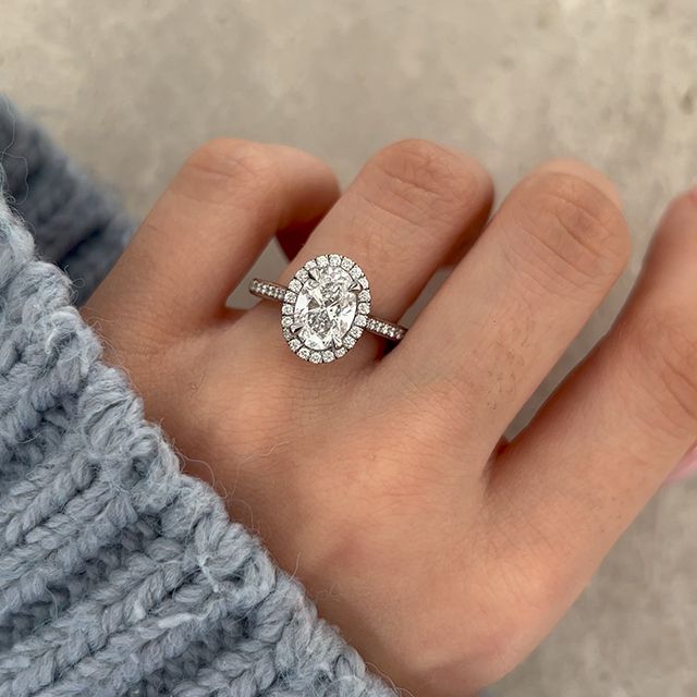 2.00 Carat Oval Diamond Band Halo White Gold Engagement Ring - Augusta