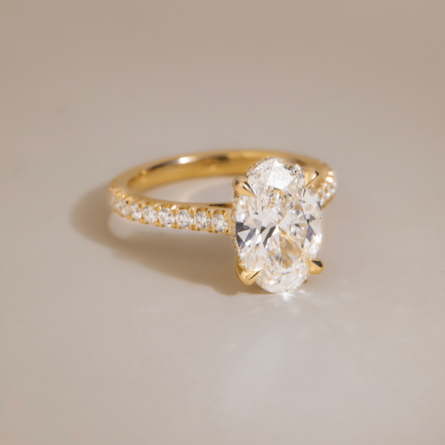 3.00 Carat Oval Diamond Band Yellow Gold Engagement Ring - Aisha