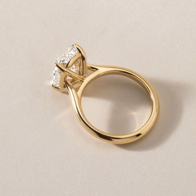 3.20 Carat Elongated Cushion Solitaire Yellow Gold Engagement Ring - Avery