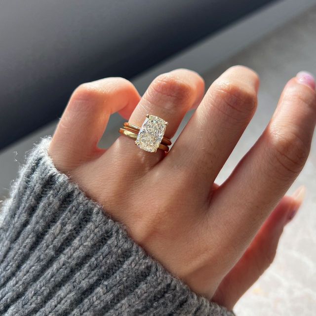 3.20 Carat Elongated Cushion Solitaire Yellow Gold Engagement Ring - Avery