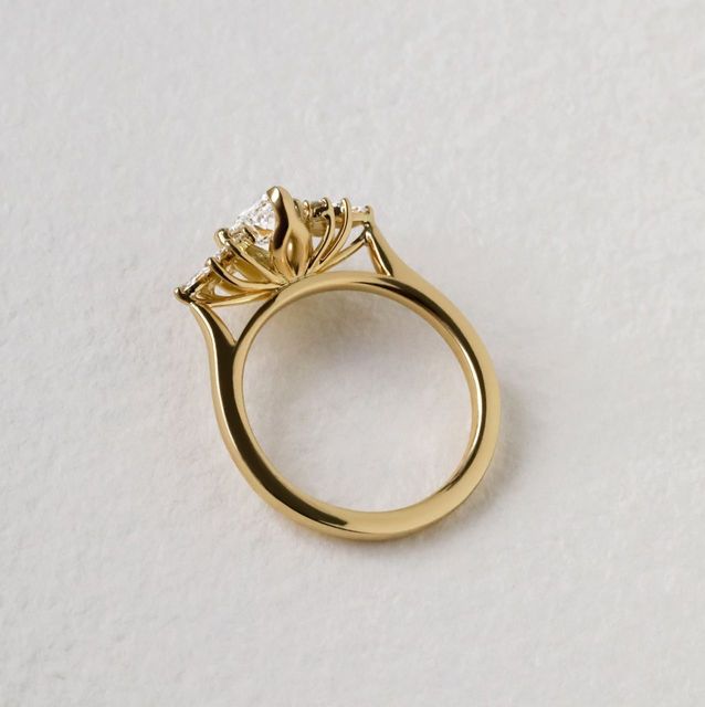 1.00 Carat Lab Grown Marquise Cluster Engagement Ring In Yellow Gold - Holly
