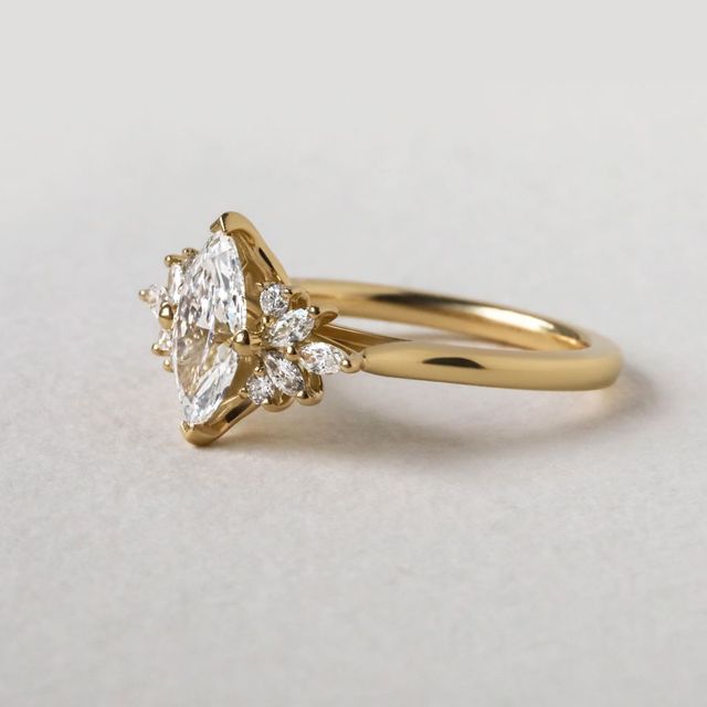 1.00 Carat Lab Grown Marquise Cluster Engagement Ring In Yellow Gold - Holly