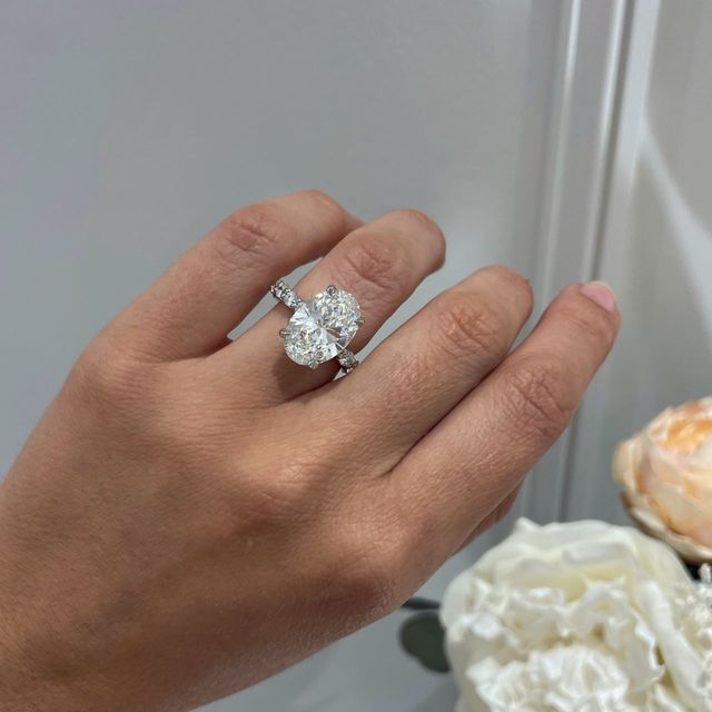 5.00 Carat Oval Hidden Halo Diamond Band Platinum Engagement Ring - Regent