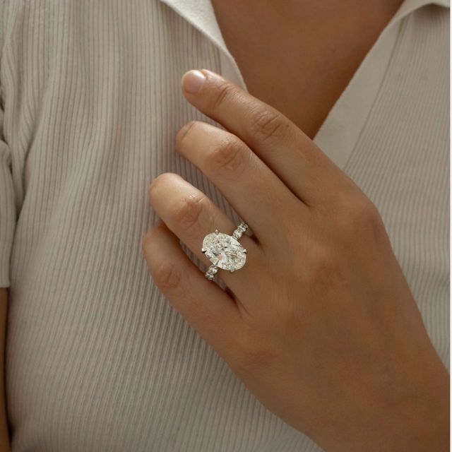 5.00 Carat Oval Hidden Halo Diamond Band Platinum Engagement Ring - Regent