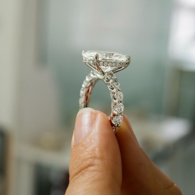 5.00 Carat Oval Hidden Halo Diamond Band Platinum Engagement Ring - Regent