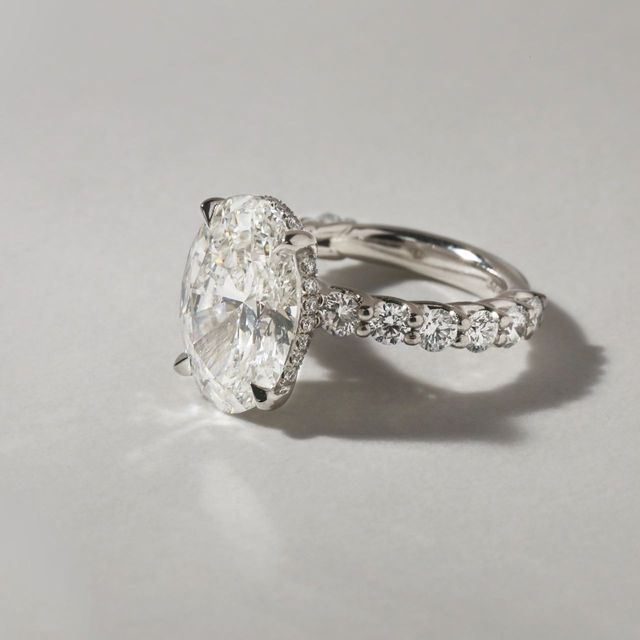 5.00 Carat Oval Hidden Halo Diamond Band Platinum Engagement Ring - Regent