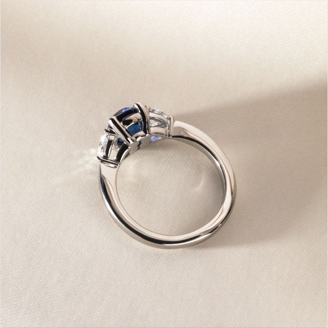 2.30 Carat Oval Blue Sapphire Trilogy Engagement Ring In Platinum - Venus Bespoke