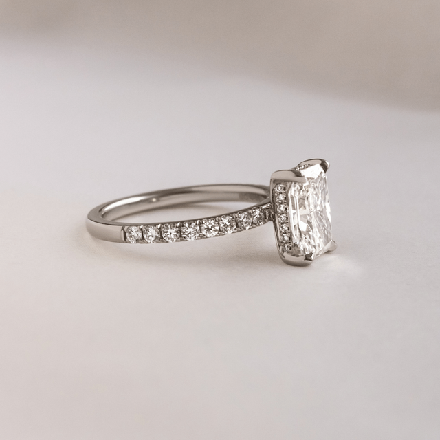 2.00 Carat Radiant Hidden Halo Diamond Band Platinum Engagement Ring - Sadie