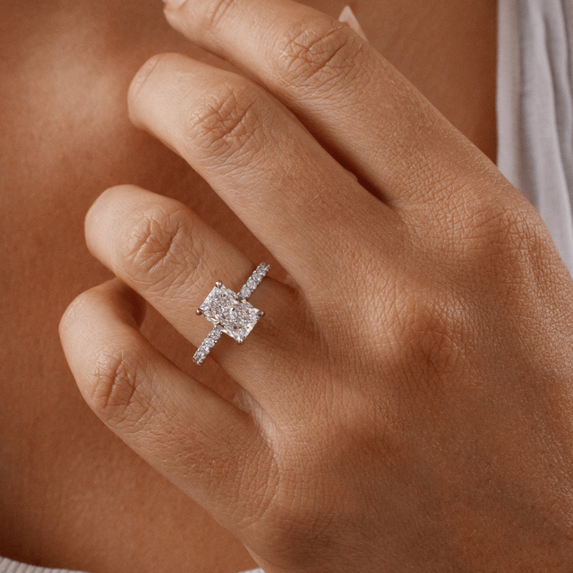 2.00 Carat Radiant Hidden Halo Diamond Band Platinum Engagement Ring - Sadie