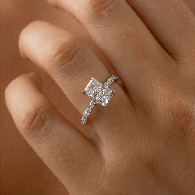 2.00 Carat Radiant Hidden Halo Diamond Band Platinum Engagement Ring - Sadie
