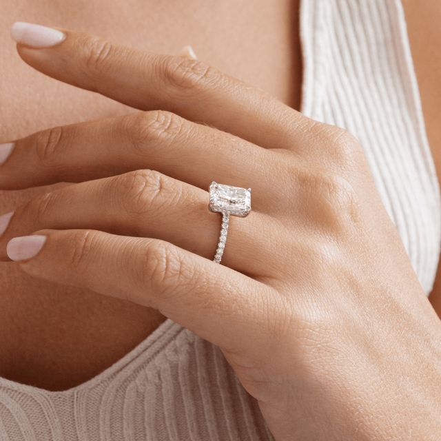 3.00 Carat Radiant Hidden Halo Diamond Band Platinum Engagement Ring - Sadie