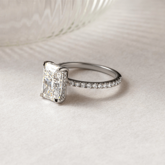 3.00 Carat Radiant Hidden Halo Diamond Band Platinum Engagement Ring - Sadie