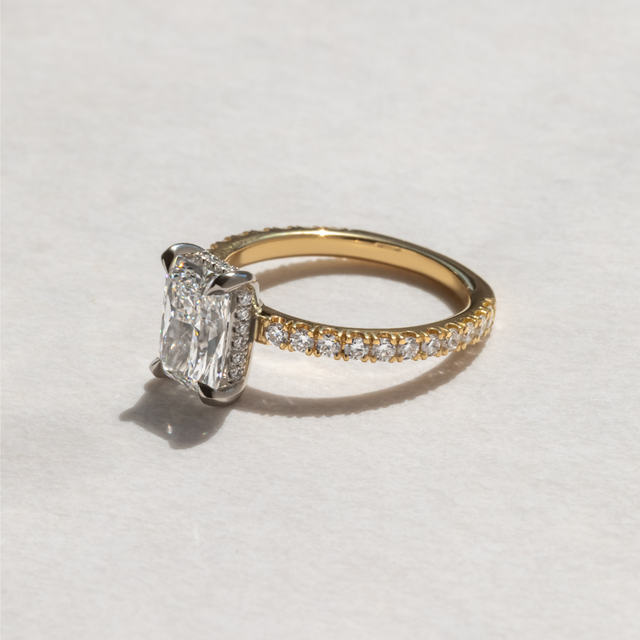 1.80 Carat Radiant Hidden Halo Diamond Band Two Tone Engagement Ring - Sadie