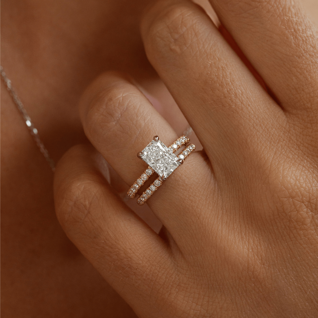 1.80 Carat Radiant Hidden Halo Diamond Band Two Tone Engagement Ring - Sadie