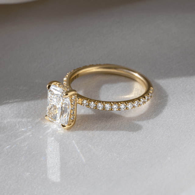1.70 Carat Radiant Hidden Halo Diamond Band Yellow Gold Engagement Ring - Sadie