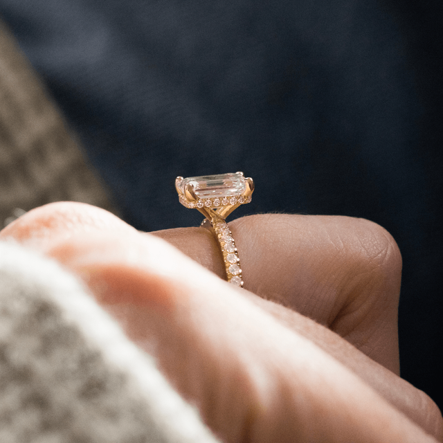 2.50 Carat Emerald Hidden Halo Diamond Band Yellow Gold Engagement Ring - Samara