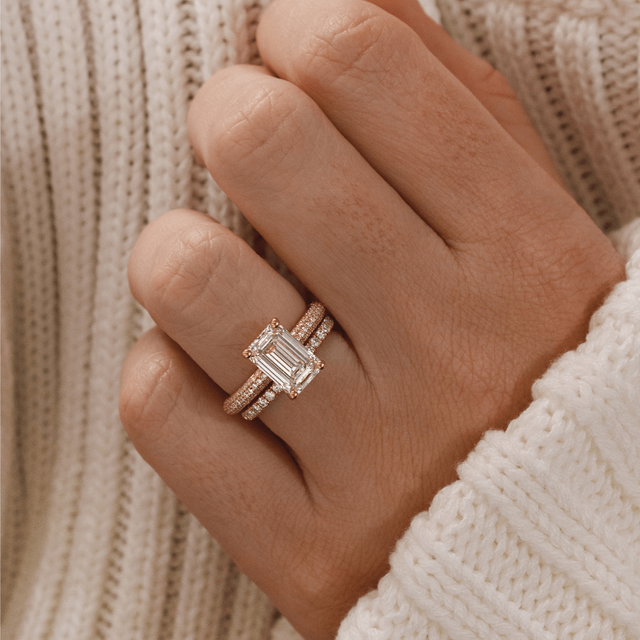 2.60 Carat Emerald Diamond Band Yellow Gold Engagement Ring - Olivia