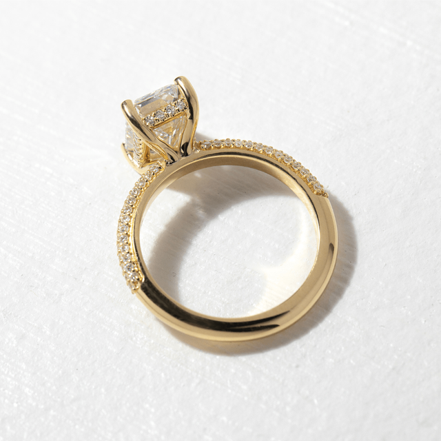 2.60 Carat Emerald Diamond Band Yellow Gold Engagement Ring - Olivia