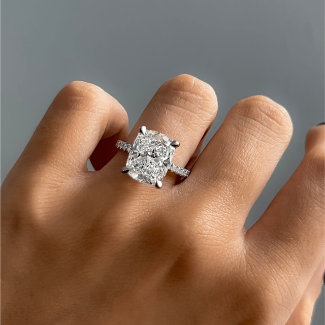 5.00 Carat Elongated Cushion Diamond Band Platinum Engagement Ring - Serene