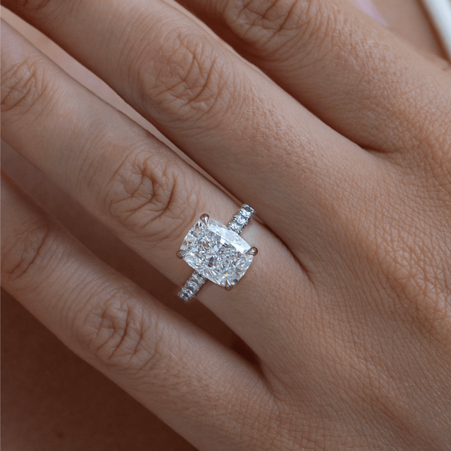 4.50 Carat Elongated Cushion Hidden Halo Platinum Engagement Ring - Aisha