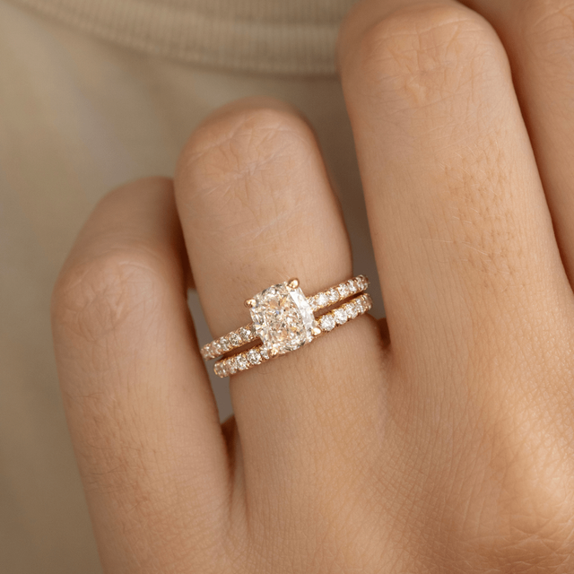 1.50 Carat Elongated Cushion Diamond Band Yellow Gold Engagement Ring - Aalia