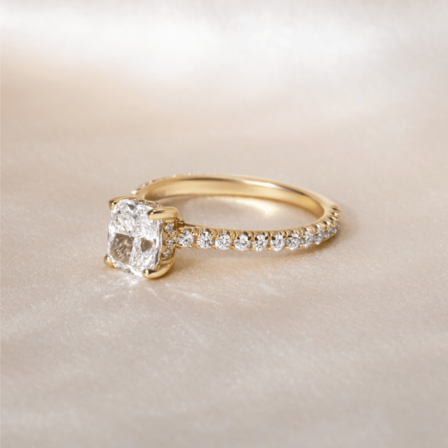 1.50 Carat Elongated Cushion Diamond Band Yellow Gold Engagement Ring - Aalia