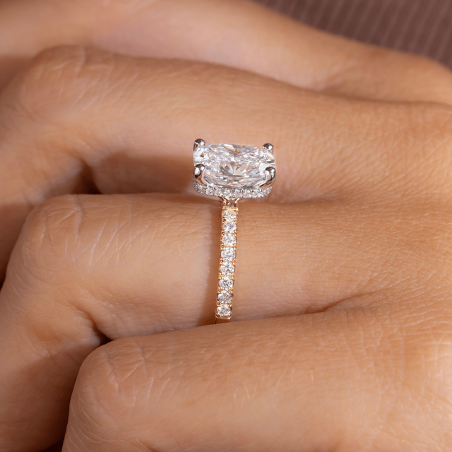 2.70 Carat Elongated Cushion Diamond Band Two Tone Engagement Ring - Samara