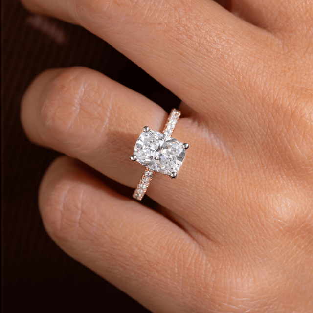 2.70 Carat Elongated Cushion Diamond Band Two Tone Engagement Ring - Samara