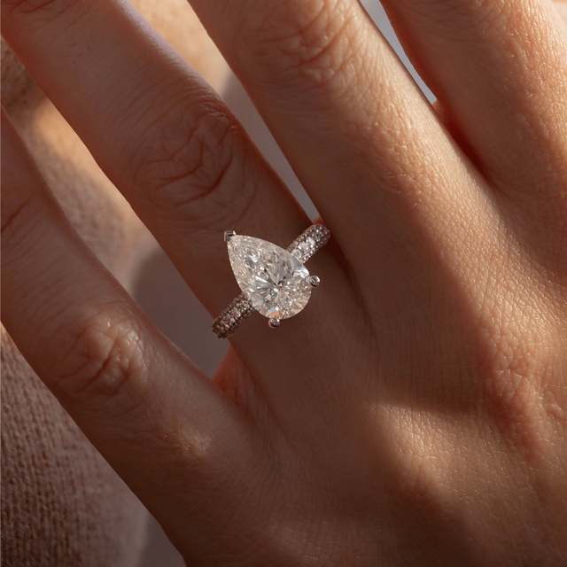 3.00 Carat Pear Hidden Halo Diamond Band Platinum Engagement Ring - Ishq