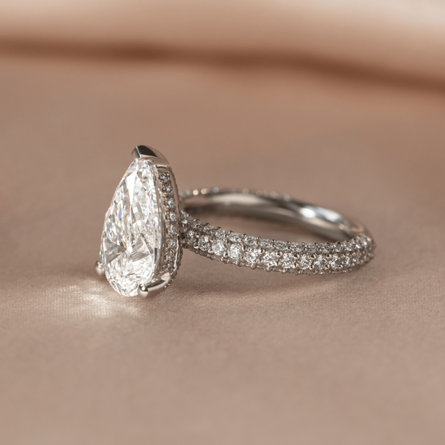 3.00 Carat Pear Hidden Halo Diamond Band Platinum Engagement Ring - Ishq