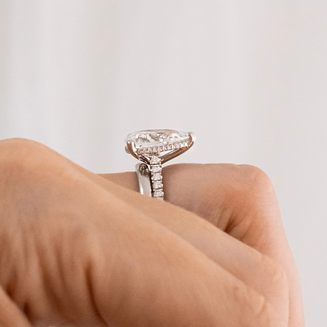 4.00 Carat Pear Hidden Halo Diamond Band Platinum Engagement Ring - Aisha