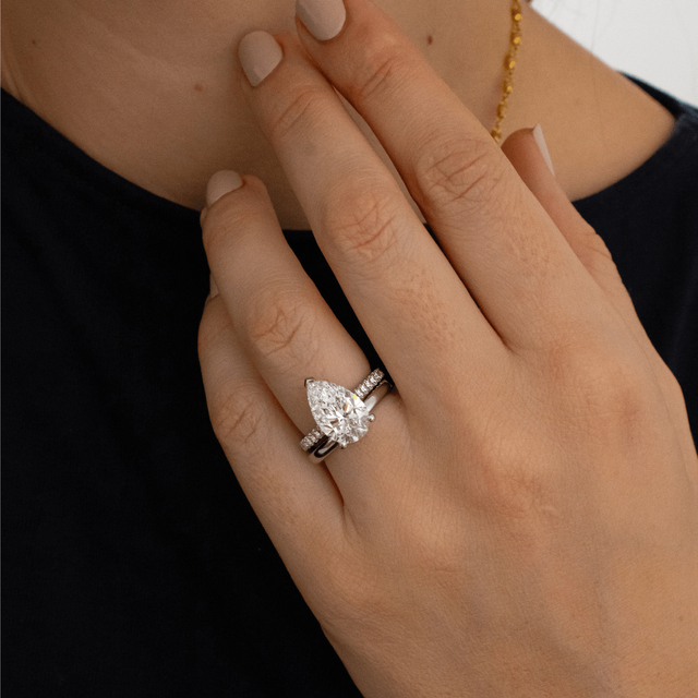 4.00 Carat Pear Hidden Halo Diamond Band Platinum Engagement Ring - Aisha
