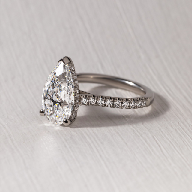 4.00 Carat Pear Hidden Halo Diamond Band Platinum Engagement Ring - Aisha