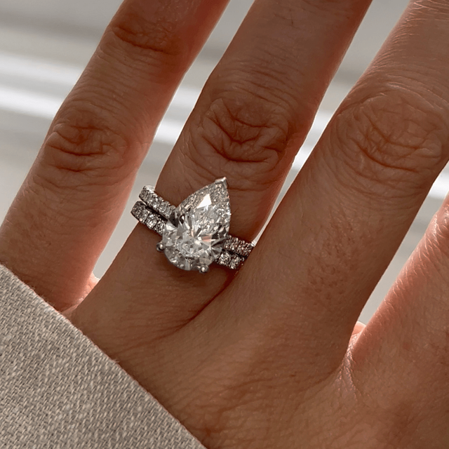 4.00 Carat Pear Hidden Halo Diamond Band Platinum Engagement Ring - Aisha