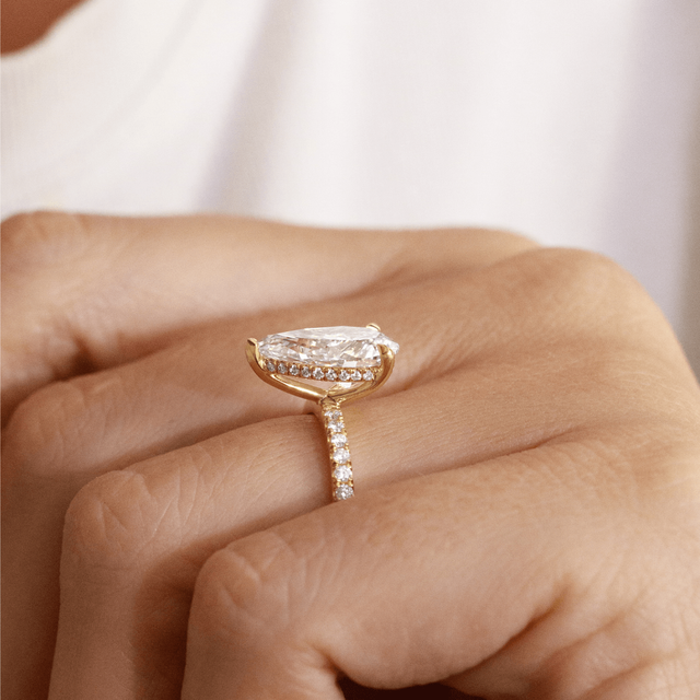 3.50 Carat Pear Hidden Halo Diamond Band Yellow Gold Engagement Ring - Kate