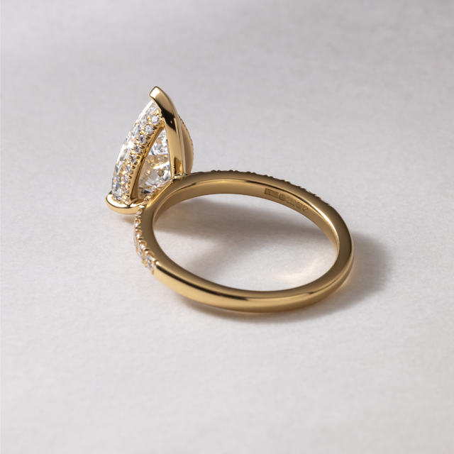 3.50 Carat Pear Hidden Halo Diamond Band Yellow Gold Engagement Ring - Kate