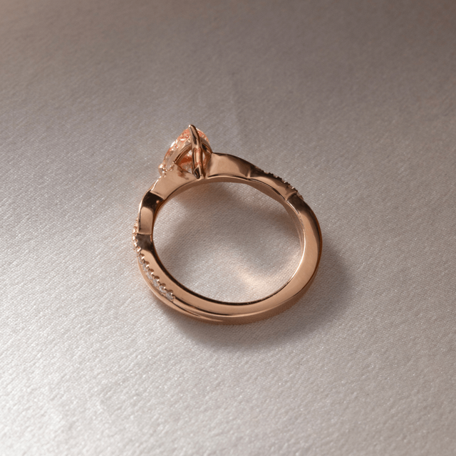1.00 Carat Fancy Pink Pear Twisted Diamond Band Rose Gold Engagement Ring - Sahana