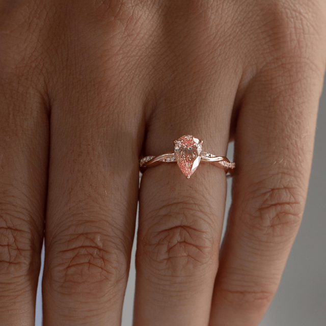 1.00 Carat Fancy Pink Pear Twisted Diamond Band Rose Gold Engagement Ring - Sahana