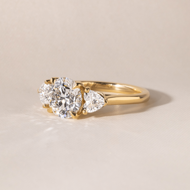 2.20 Carat Round Diamond Trilogy Yellow Gold Engagement Ring - Venus