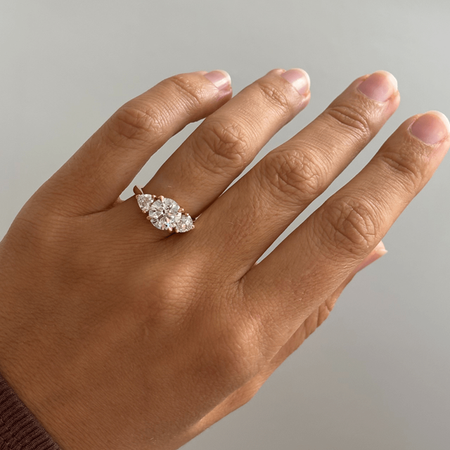 2.20 Carat Round Diamond Trilogy Yellow Gold Engagement Ring - Venus