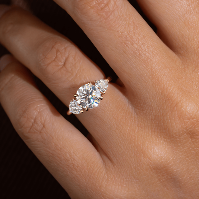 2.20 Carat Round Diamond Trilogy Yellow Gold Engagement Ring - Venus