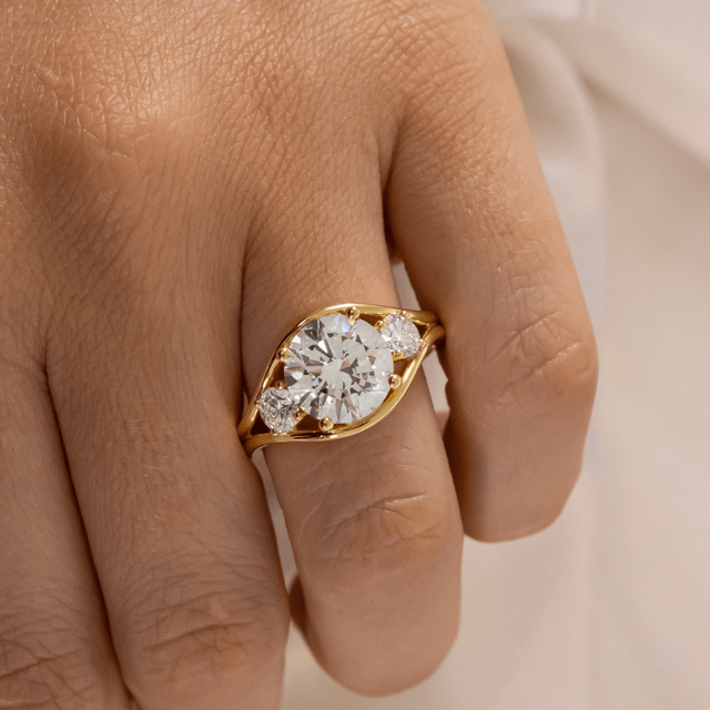 3.00 Carat Round Diamond Trilogy Yellow Gold Engagement Ring - Serra