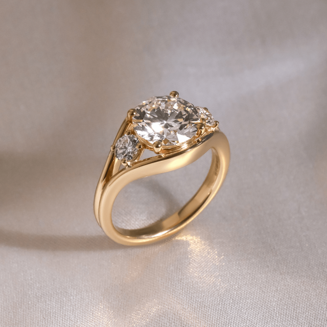 3.00 Carat Round Diamond Trilogy Yellow Gold Engagement Ring - Serra