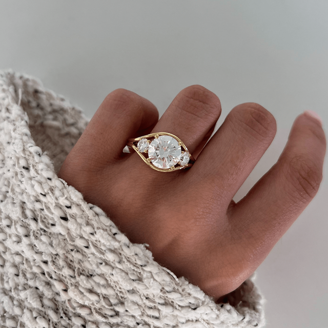 3.00 Carat Round Diamond Trilogy Yellow Gold Engagement Ring - Serra