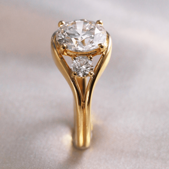 3.00 Carat Round Diamond Trilogy Yellow Gold Engagement Ring - Serra
