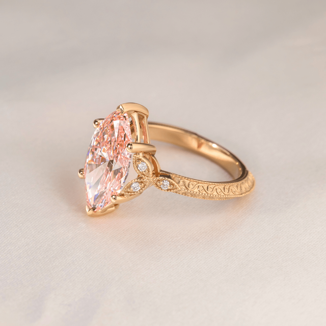 3.00 Carat Marquise Pink Diamond Cluster Rose Gold Engagement Ring - Feis